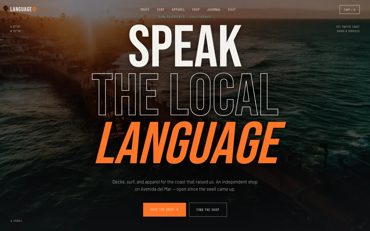 Language Skate Shop website